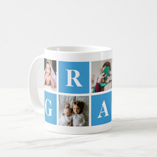 Blue Photo Collage Personalized Gramp Mok (Voorkant links)