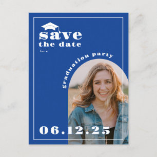 Blue Photo Graduation Party Bewaar de datum Briefkaart