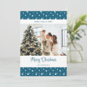 Blue Photo New Home Address Holiday Cards Feestdagenkaart (Staand voorkant)