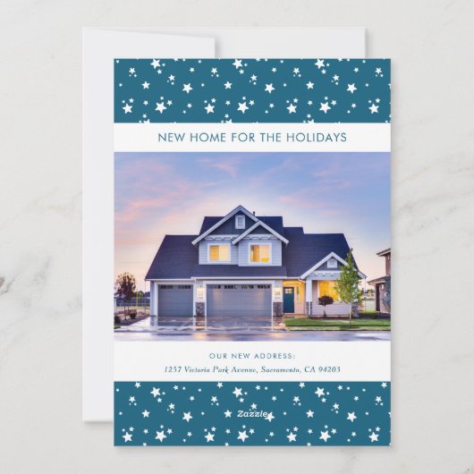 Blue Photo New Home Address Holiday Cards Feestdagenkaart (Achterkant)