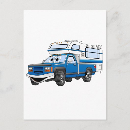 Blue Pick Up Camper Cartoon Briefkaart (Voorkant)