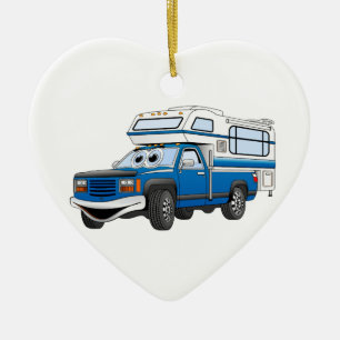 Blue Pick Up Camper Cartoon Keramisch Ornament