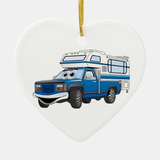 Blue Pick Up Camper Cartoon Keramisch Ornament (Voorkant)