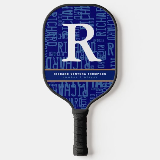 Blue Pickleball Paddle met de naam van de speler (Voorkant)