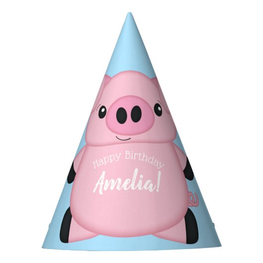 Blue Pig Birthday Party Feesthoedjes (Voorkant)