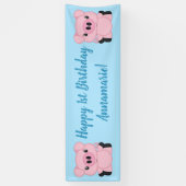 Blue Pig Birthday Party Spandoek (Verticaal)