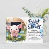 Blue Pig's Barnyard Bash Adventure Baby shower Kaart (Staand voorkant)