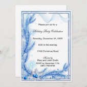 Blue Pine Holly Fête de Noël Invitation (Devant / Derrière)