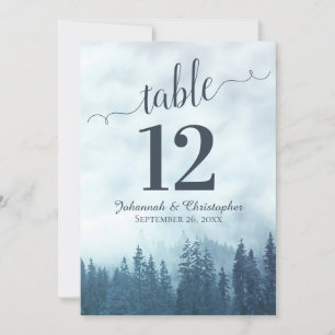 Blue Pine Trees Wedding Table Number Kaart Large