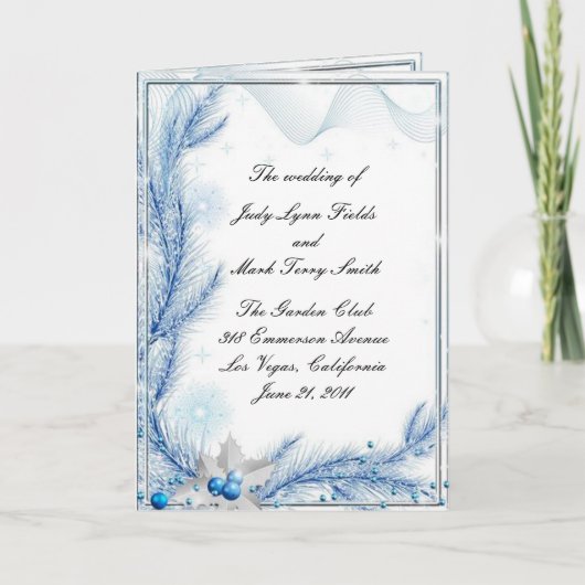 Blue Pine Winter Kerstbruiloft Program Kaart (Voorkant)