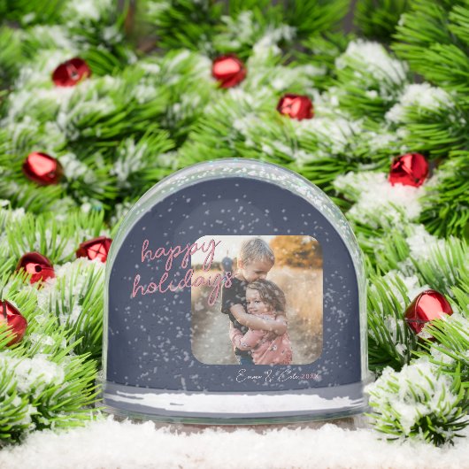 Blue Pink 1-Photo Happy Holidays Script Sneeuwbol (Kerstmis)