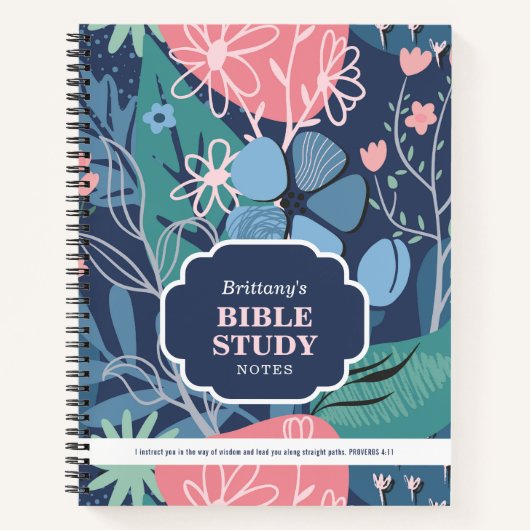 Blue Pink Abstract Floral Personalized Bible Study Notitieboek (Voorkant)