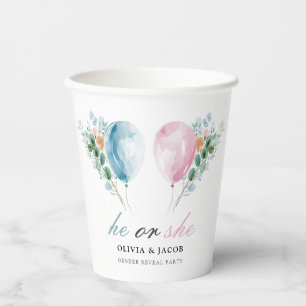 Blue Pink Balloons Gender Reveal Party Papieren Bekers
