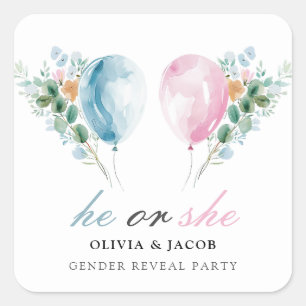 Blue Pink Balloons Gender Reveal Party Vierkante Sticker