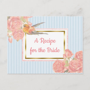 Blue PInk  Bird Floral Wedding Recipe Kaart