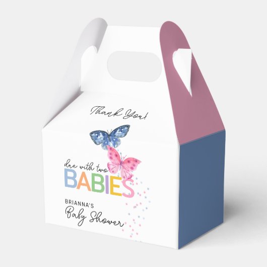 Blue & Pink Butterfly Twins Baby shower Dank u Bedankdoosjes (Voorkant Zijde)