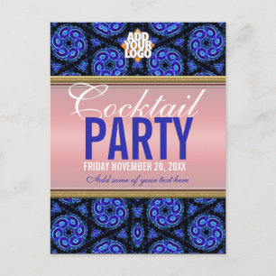 Blue+Pink Cocktail Party Invitation Briefkaart