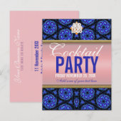 Blue+Pink Cocktail Party Invitation Briefkaart (Voorkant / Achterkant)