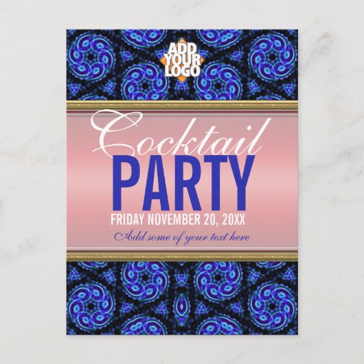 Blue+Pink Cocktail Party Invitation Briefkaart (Voorkant)