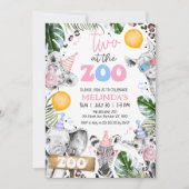 Blue Pink Drawn Safari Two The Zoo 2nd Birthday Kaart (Voorkant)