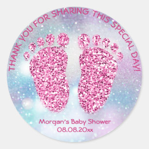 Blue Pink Feet Baby shower Favor Dankmeisje Ronde Sticker