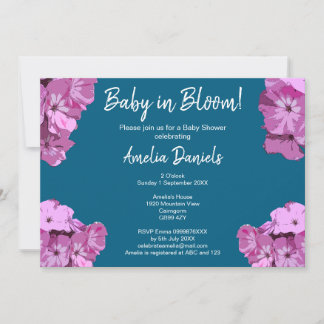 Blue & Pink Floral Baby Shower Invitation Kaart