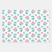 Blue Pink Funny Snowmen Pattern Kinder Kerstmis Inpakpapier Vel (Voorkant 3)