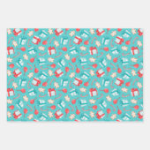 Blue Pink Funny Snowmen Pattern Kinder Kerstmis Inpakpapier Vel (Voorkant 2)