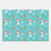 Blue Pink Funny Snowmen Pattern Kinder Kerstmis Inpakpapier Vel (Voorkant)