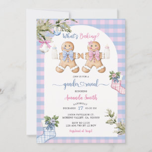 Blue & Pink Gingham Christmas Cookie Geslacht Reve Kaart