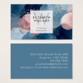 Blue Pink Gold Monogram Modern Business Card (Devant & derrière)
