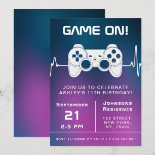 Blue Pink Gradient Video Gamer Gaming Kind Birthda Kaart