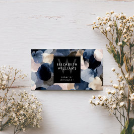 Blue Pink Gray Monogram Modern Business Card Visitekaartje