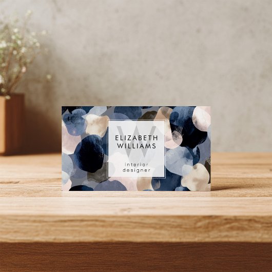 Blue Pink Gray Monogram Modern Business Card Visitekaartje