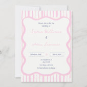 Blue pink Hand Written Pinstripe Whimsical Wedding Kaart (Voorkant)