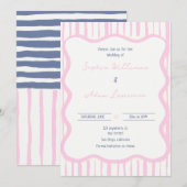 Blue pink Hand Written Pinstripe Whimsical Wedding Kaart (Voorkant / Achterkant)