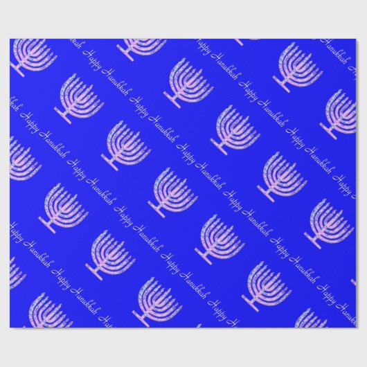 Blue Pink Hanukkah Menorah 4 Laura Cadeaupapier (Vlak)