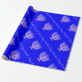 Blue Pink Hanukkah Menorah 4 Laura Cadeaupapier (Uitgerold)
