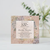 Blue Pink Hydrangea 100th Birthday Party Square Kaart (Staand voorkant)