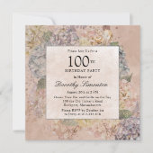 Blue Pink Hydrangea 100th Birthday Party Square Kaart (Voorkant)