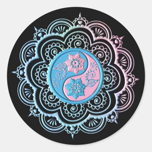 Blue & Pink Mandala Ronde Sticker (Voorkant)