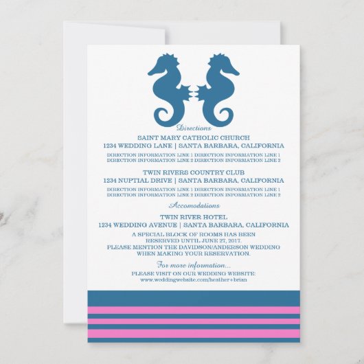 Blue Pink Nautical Seahorse Information Kaart (Voorkant)