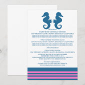 Blue Pink Nautical Seahorse Information Kaart (Voorkant / Achterkant)