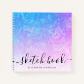 Blue Pink Ombre Floral Girly Name Sketchbook Notitieboek (Voorkant)