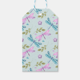 BLUE PINK PAARSE WATERVERF DRAGONFLIES CADEAULABEL