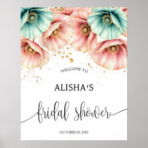 Blue & Pink Poppy Vrijgezellenfeest Welkomstbord Poster