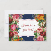 Blue PInk Roses Floral Striped Wedding carte RSVP (Dos)