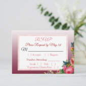 Blue PInk Roses Floral Striped Wedding carte RSVP (Debout devant)