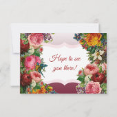 Blue PInk Roses Floral Striped Wedding carte RSVP (Dos)
