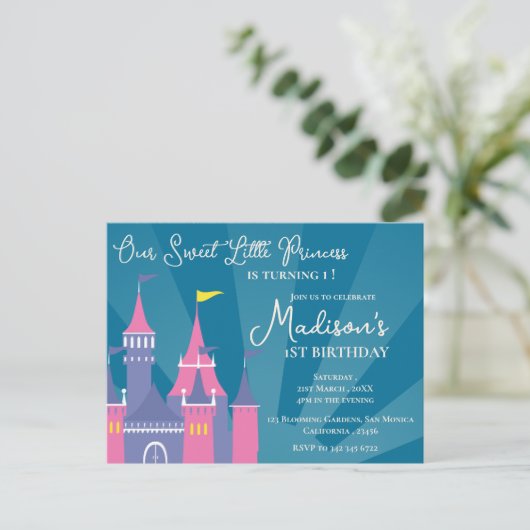 Blue Pink Sweet Princess Invitation de fête d'anni (Debout devant)